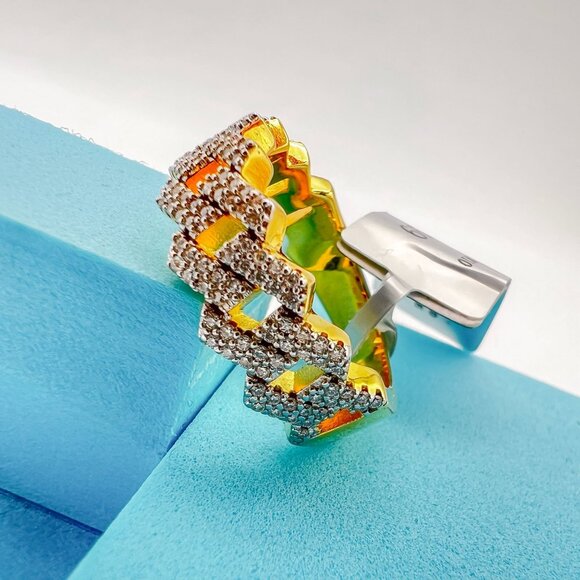 925 Sterling Sliver Moissanite Zig Zag Ring, 0.658ctw VVS Stones Hip Hop Jewelry - Picture 4 of 6